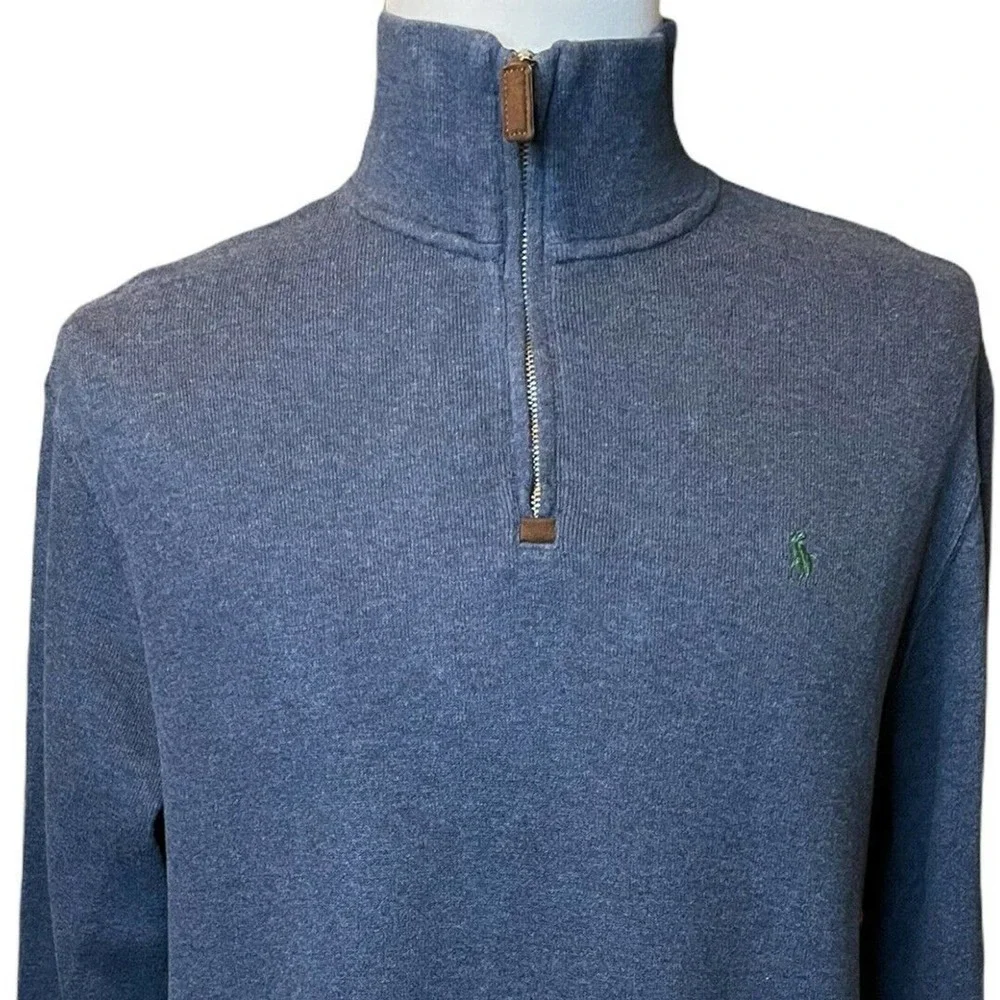 Ralph Lauren Polo Men’s Quarter Zip 100% Cotton Pullover Sweater Blue Large
